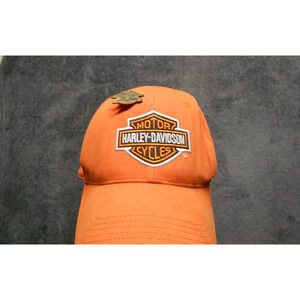 HARLEY DAVIDSON Hat Cap Mens Womens Biker Medium Orange Used Stains WITH PIN